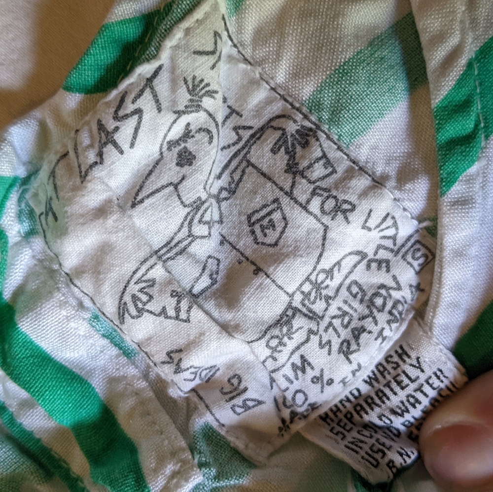 Green/White Rayon Linen-like Top